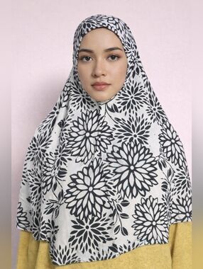 Black & White Floral Hijab | Rhinestone Detail | Lightweight Modest Scarf